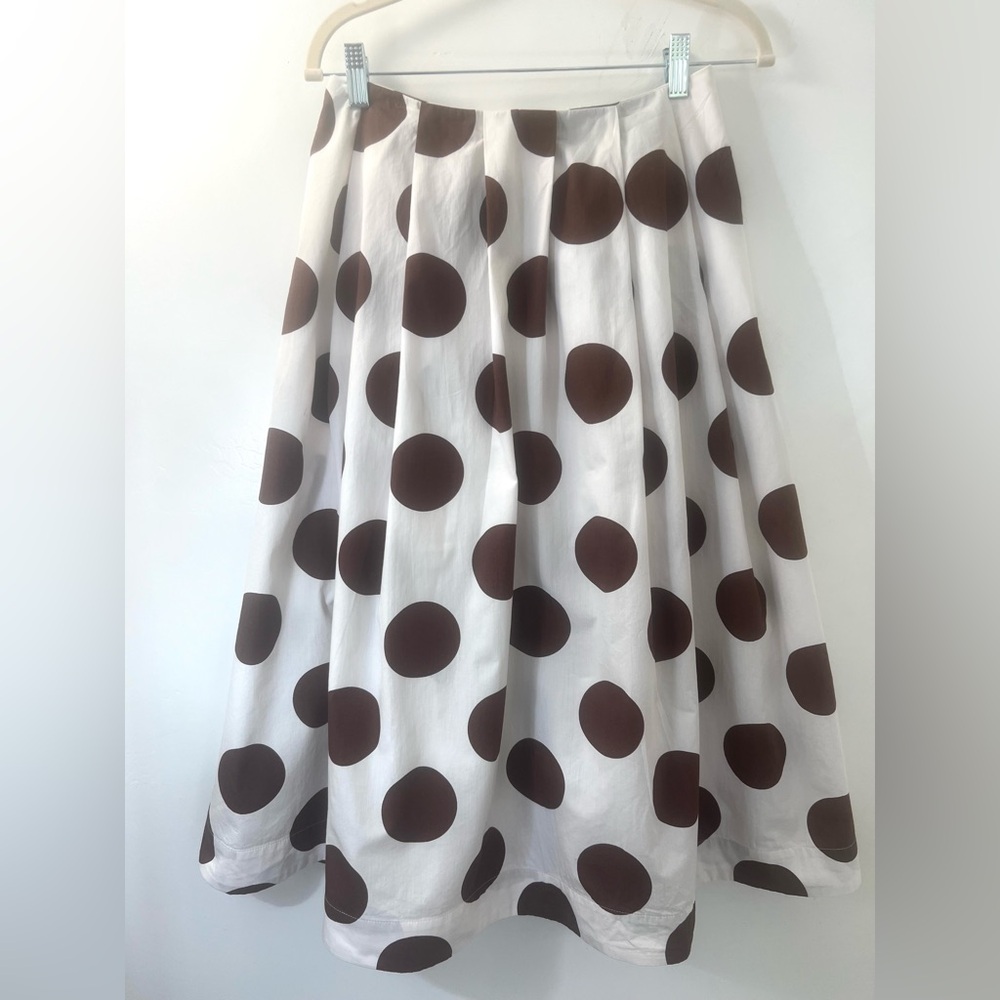 Anthropologie by Maeve White and Brown Polka Dot poplin pleated midi Skirt - Picture 4 of 7